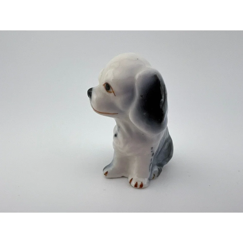Vintage Glossy Ceramic Cocker Spaniel Dog Figurine Black White 2